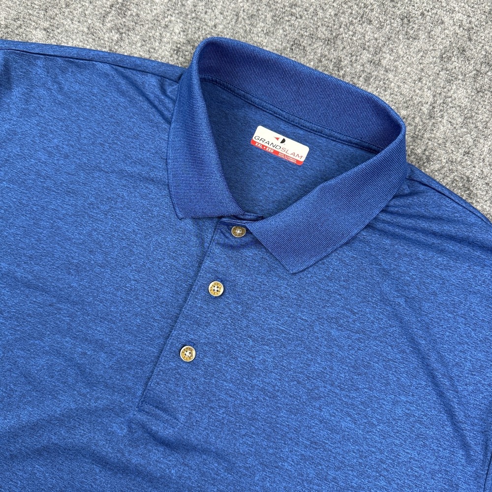 Grand Slam Mens Performance Polo Shirt XXL Heather Blue Golf Athletic EUC